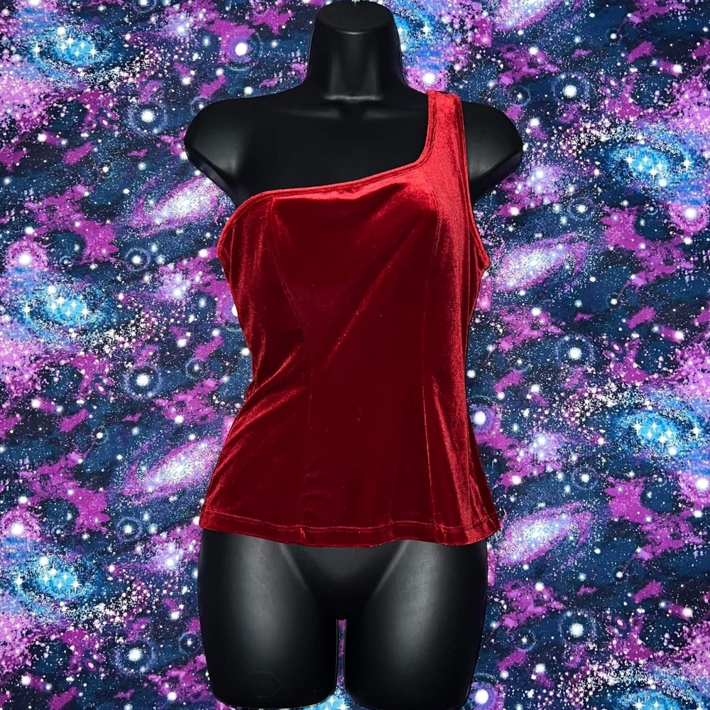 Papillon Blanc Red Velvet One Shoulder Top